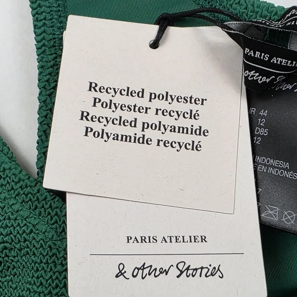 & Other Stories Swim‎ Top Womens 12 Green Textured Bralette Knot Front Lined NWT